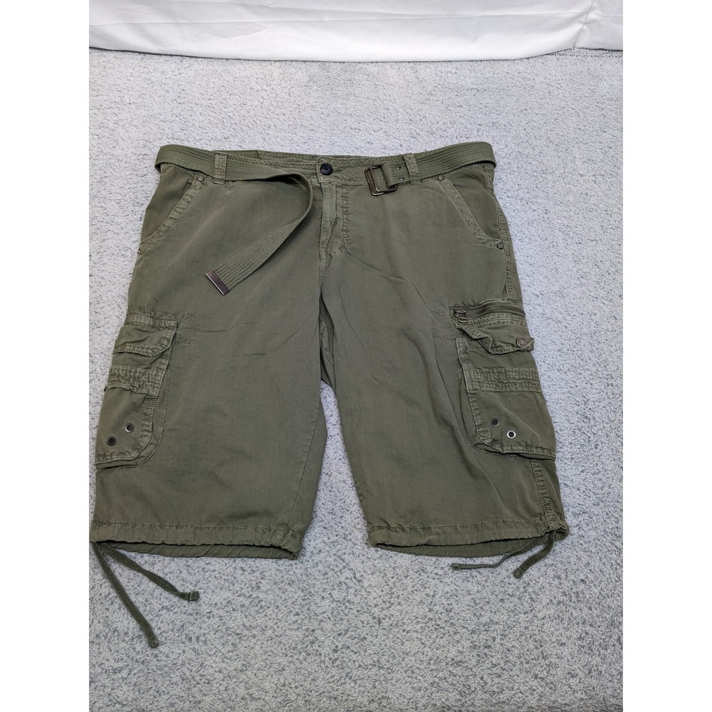 Benjamin Black Paratrooper Cargo Shorts Olive Green Utility Pockets Mens 40 Belt